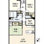 トーカンマンション山根町センターウィング　専有面積95.99㎡。3LDK+納戸の間取りです。(間取)