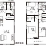 呉市焼山泉ヶ丘2丁目新築　建物面積107.66㎡。3LDK+WICの間取りです。
