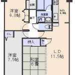 江波ロジュマン舟入通り　専有面積64.87㎡。2LDKの間取りです。