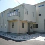 安芸郡海田町蟹原1丁目新築　外観。木造2階建てのオール電化住宅です。