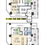 エスパスリバーサイド堺町　専有面積90.40㎡。4LDK+事務所の間取りです。