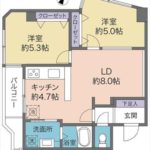 ロッコーマンション国泰寺　専有面積53.70㎡。2LDKの間取りです。