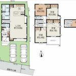 南区向洋大原町新築　建物面積94.56㎡。3LDK+納戸+小屋裏物置の間取りです。