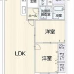 長寿園マンション　専有面積67.20㎡。2LDKの間取りです。