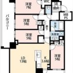 シティタワー広島　専有面積86.18㎡。4LDK+WICの間取りです。