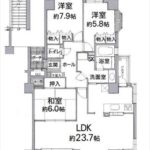 ヴィルヌーブ山根町　専有面積98.18㎡。3LDKの間取りです。(間取)