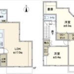 東区戸坂山根3丁目中古　建物面積97.81㎡。3LDK+書斎の間取りの二世帯住宅です。